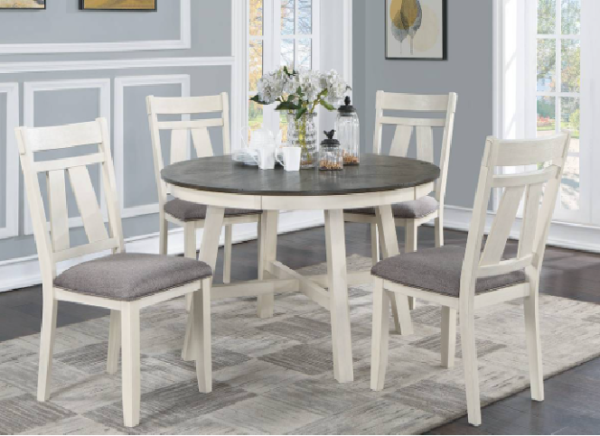 5-Piece Round Table Dining Set in Gray and White Finish