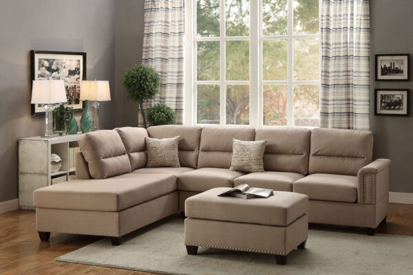 Sectional sofa in beige poly fiber