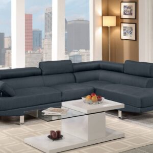Dark Blue Blended Linen Fabric 2-Piece Sectional Sofa