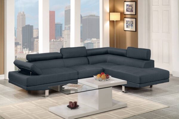 Dark Blue Blended Linen Fabric 2-Piece Sectional Sofa