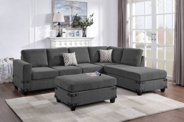 Reversible Sectional Sofa in Gray Chenille