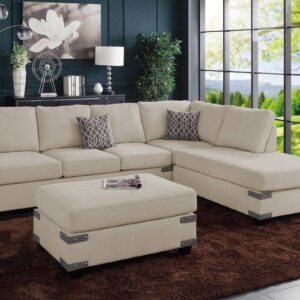 Reversible Sectional Sofa in White Chenille