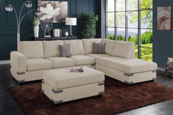 Reversible Sectional Sofa in White Chenille