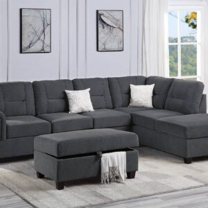 3-Piece Sectional in Charcoal