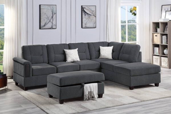 3-Piece Sectional in Charcoal