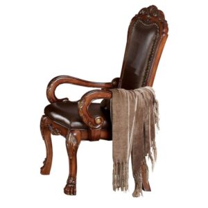 Dresden ARM CHAIR (SET-2) Brown PU & Cherry Oak Finish