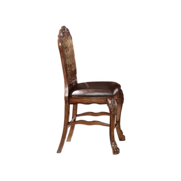 Dresden COUNTER HEIGHT CHAIR (SET-2) Vintage PU Seat & Floral Fabric Back & Cherry Oak Finish