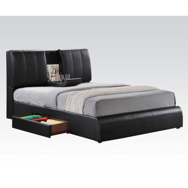 Kofi QUEEN BED WITH DRAWERS Black PU