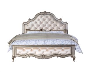 Esteban EK BED Ivory Velvet & Antique Champagne Finish