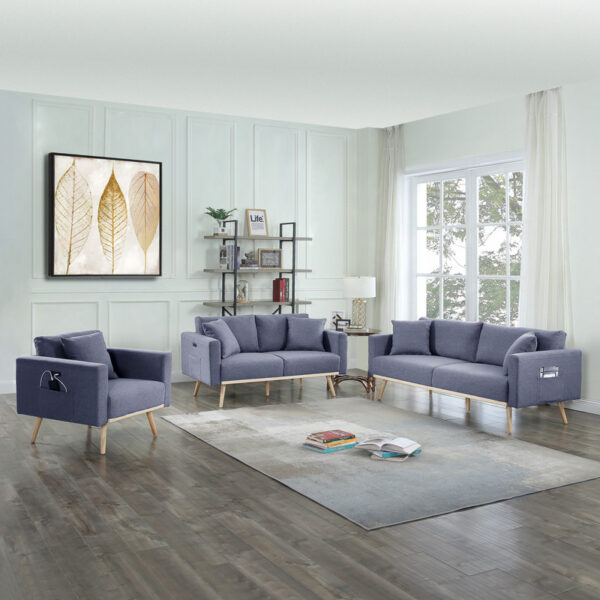 sofa, love seat and chair in dark gray linen