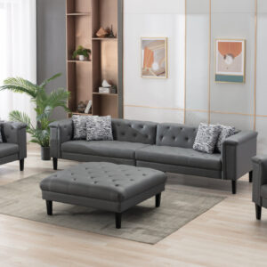 living room set covers in gray vegan leather