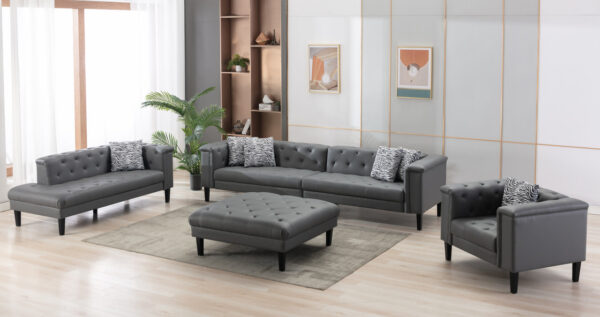 living room set covers in gray vegan leather