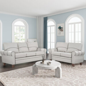 Kinsale Mid-Century Sofa Set in Light Grey Polyester