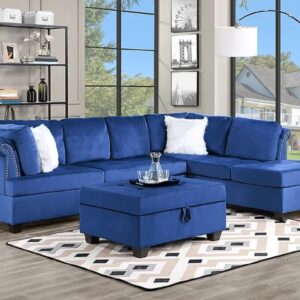 Living room, sectional with ottoman,sectional in blue