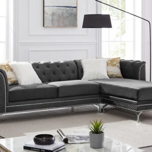 reversible sofa, sectional in grey, tufted sectional