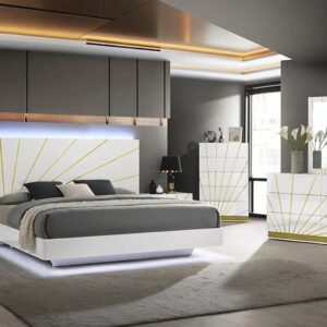 King-size bedroom set, High-Gloss Finish, White and Gold