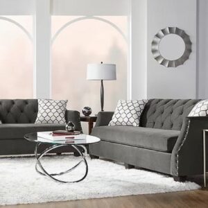 Modern grey sofa .living room , furniture, 2 piece, sofa set, love seat