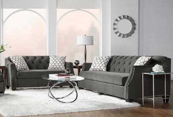 Modern grey fabric sofa .living room , furniture, 2 piece, sofa set, love seat