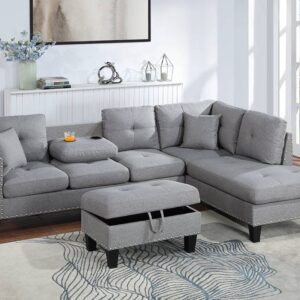 3-piece sectional with storage . Storage Ottoman