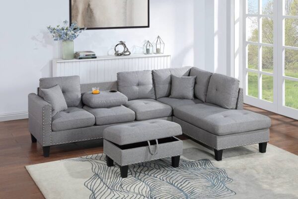 3-piece sectional with storage . Storage Ottoman