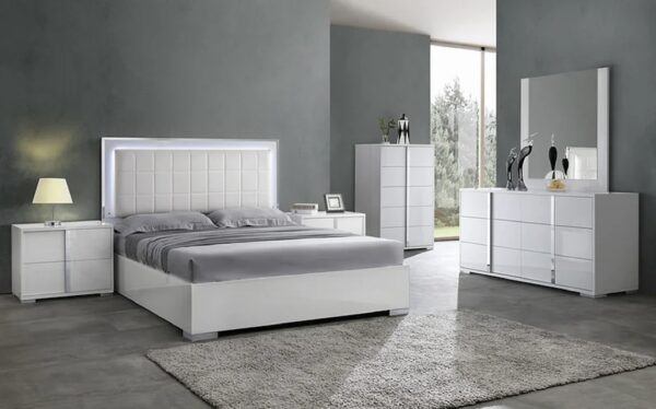 Queen-size, 4-piece,beds, bedroom set, led light, white gloss