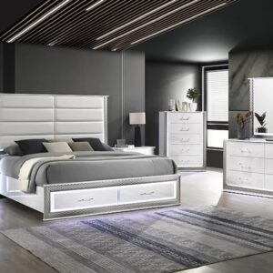 Modern LED set Platform, Queen Bedroom,White highgloss