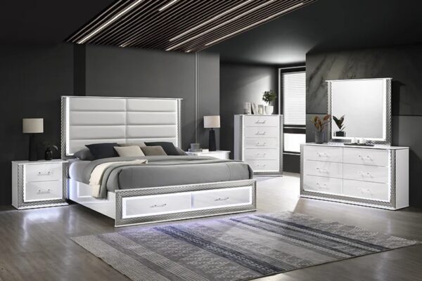 Modern LED set Platform, Queen Bedroom,White highgloss