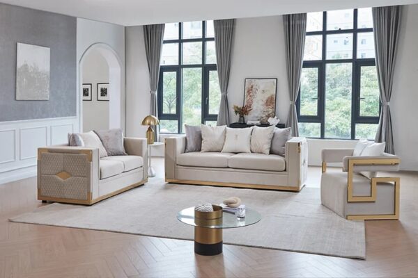 Plush fabric upholstery. Living room, Furniture