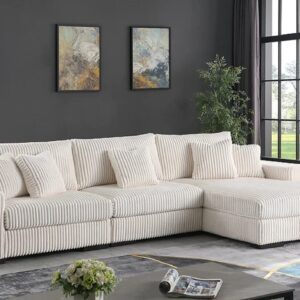 Comfy 3-piece sectional, living room ivory fabric
