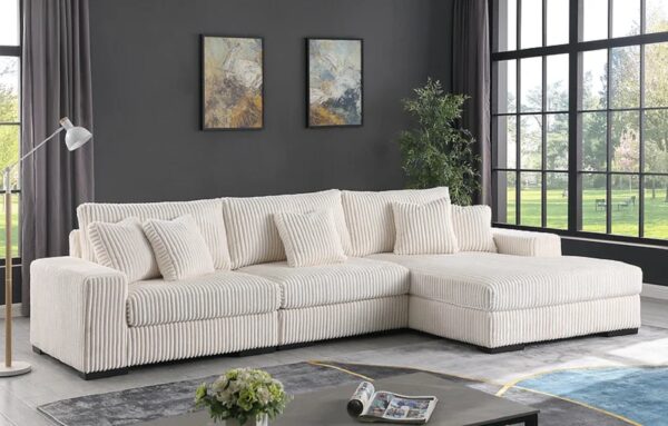Comfy 3-piece sectional, living room ivory fabric