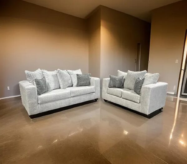 Elegant sofa and loveseat set, living room.