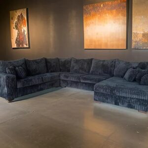 Plush Black Corduroy,Sectional Sofa