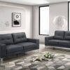 Low-Maintenance Sofa Loveseat Set, Black Full Leather. Modern style