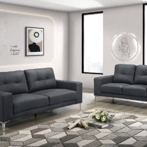 Low-Maintenance Sofa Loveseat Set, Black Full Leather. Modern style