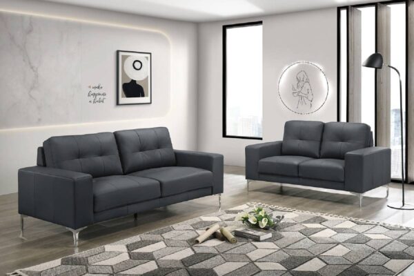 Low-Maintenance Sofa Loveseat Set, Black Full Leather. Modern style