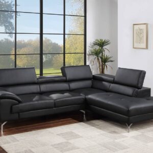 Adjustable Headrests Black Chaise Sectional with Metal Legs