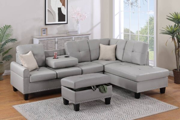 3-Piece Sectional grey faux leather