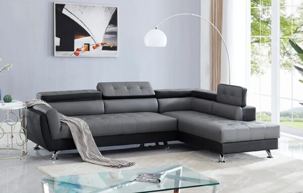 Grey and Black PU Leather Sectional