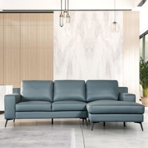 Modern blue leather match Sectional with Right Chaise