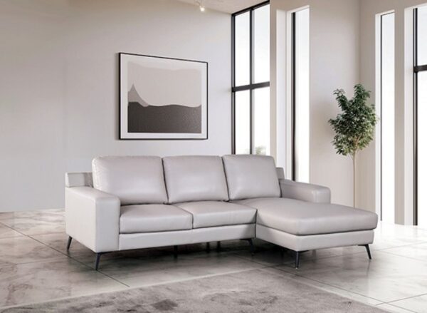 Moder light gray leather match, sectional